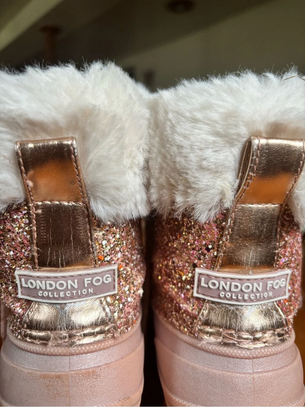 London Fog Rose Gold Glitter Faux Fur Winter Boots